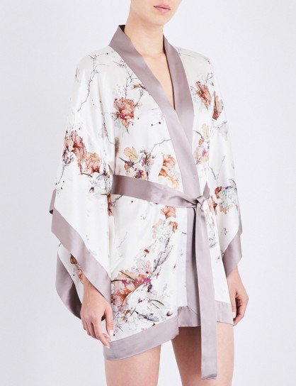 MENG Floral-print silk-satin kimono robe ~ sleepwear ~ robes