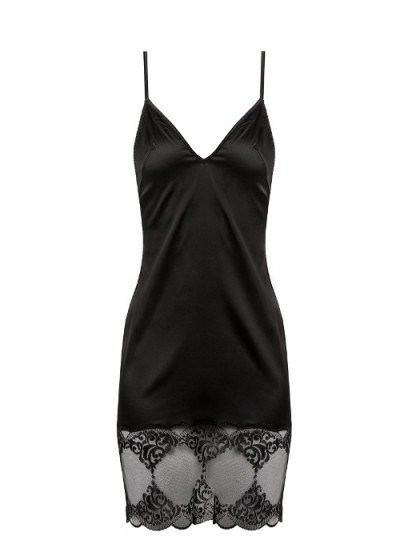 COCO DE MER Messaline lace-trimmed silk-blend slip ~ luxury black slips ~ strappy loungewear - flipped