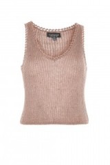 Topshop Metal Yarn Ribbed Knitted Top – rose-gold sleeveless tops