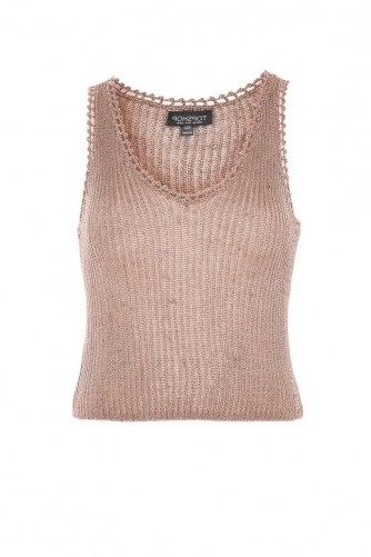 Topshop Metal Yarn Ribbed Knitted Top – rose-gold sleeveless tops - flipped