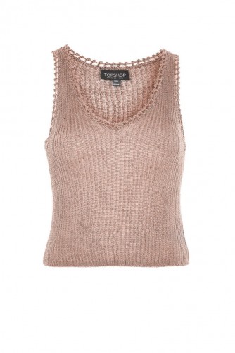 Topshop Metal Yarn Ribbed Knitted Top – rose-gold sleeveless tops