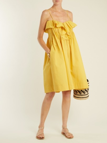 THREE GRACES LONDON Mirinda ruffle-trimmed cotton dress ~ yellow sundresses ~ vacation sundress ~ summer fashion