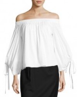 MISA Los Angeles Adeli Off-the-Shoulder Wide-Sleeves Poplin Top | white bardot tops