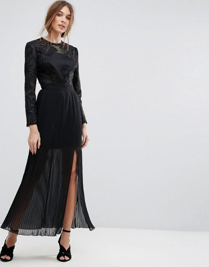 Miss Selfridge Embroidered Pleated Maxi Dress ~ long black party dresses