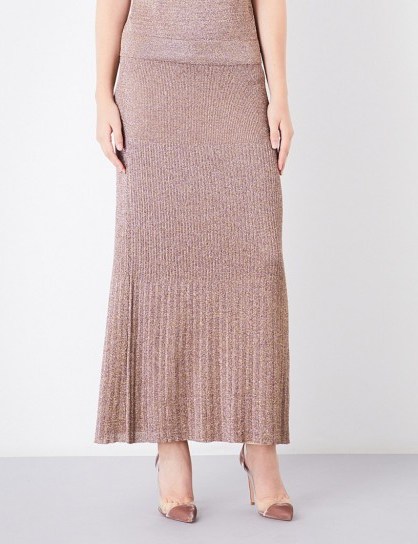 MISSONI Metallic-knit maxi skirt | long pink knitted skirts | fine knitwear - flipped
