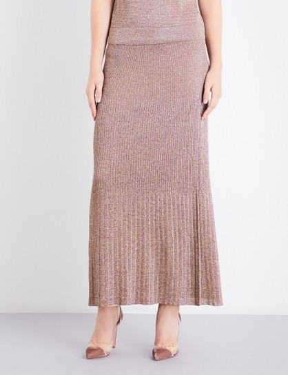 MISSONI Metallic-knit maxi skirt | long pink knitted skirts | fine knitwear