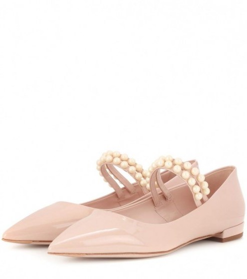 MIU MIU Patent leather Mary Jane ballerinas ~ pale pink pointy Mary Janes - flipped
