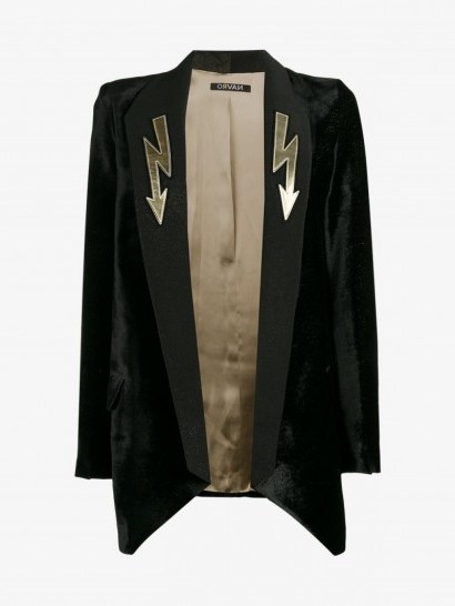 Navro Arrow Bolt Lapel Blazer – black velvet blazers – jackets - flipped