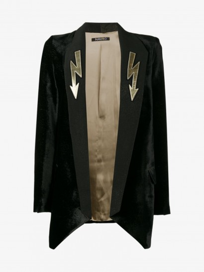 Navro Arrow Bolt Lapel Blazer – black velvet blazers – jackets
