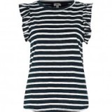 River Island Navy stripe frill sleeve tank top – blue and white striped tops – nautical tee