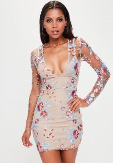 missguided nude long sleeve bodycon dress - flipped