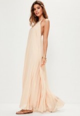 Missguided nude pleated maxi dress – long summer halter neck dresses
