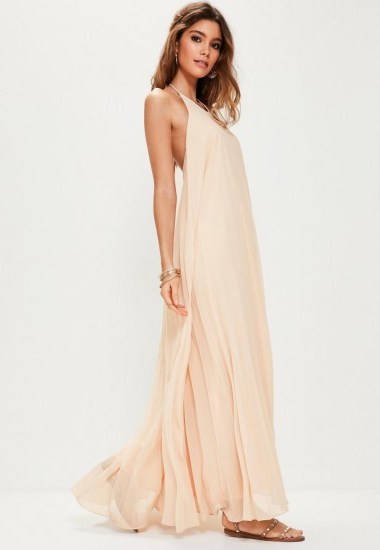 Missguided nude pleated maxi dress – long summer halter neck dresses - flipped