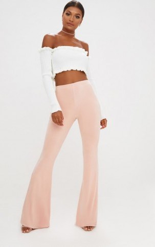 PRETTY LITTLE THING NUDE SLINKY FLARED TROUSERS - flipped