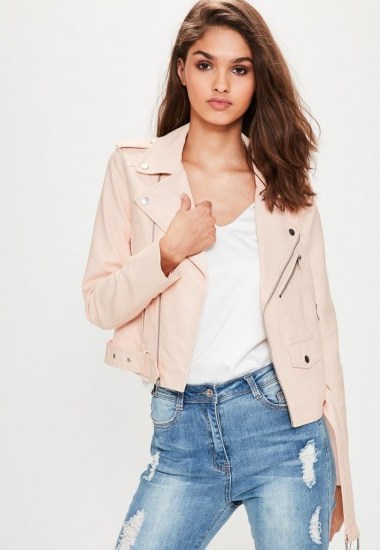 Missguided nude ultimate faux leather biker jacket - flipped
