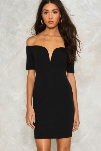 NASTY GAL One Way or Another Off-the-Shoulder Dress ~ black bardot dresses ~ lbd - flipped
