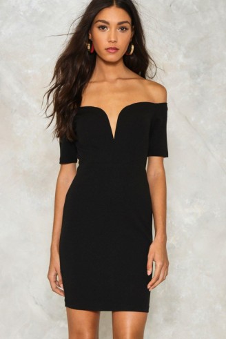 NASTY GAL One Way or Another Off-the-Shoulder Dress ~ black bardot dresses ~ lbd