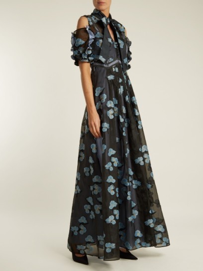 SELF-PORTRAIT Open-shoulder floral fil coupé organza dress