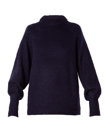 TIBI Oversized balloon-sleeved sweater ~ navy-blue chunky sweaters ~ knitwear - flipped