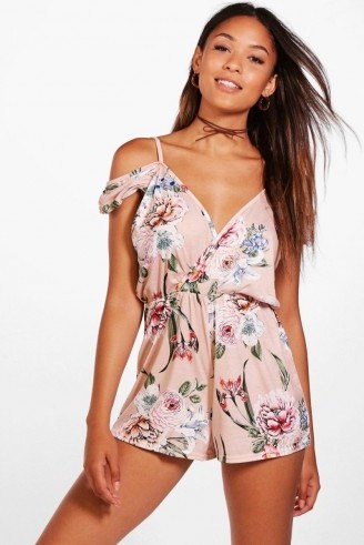 boohoo Paige Off The Shoulder Floral Playsuit - flipped