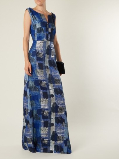 CARL KAPP Painterly-jacquard gown ~ elegant blue gowns - flipped