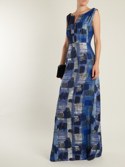CARL KAPP Painterly-jacquard gown ~ elegant blue gowns