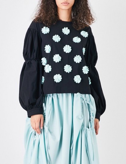 PASKAL Bishop cotton-blend top ~ floral applique tops - flipped