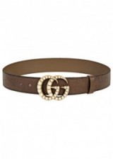 GUCCI Pearl-embellished brown leather belt ~ brown belts