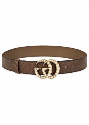 GUCCI Pearl-embellished brown leather belt ~ brown belts - flipped