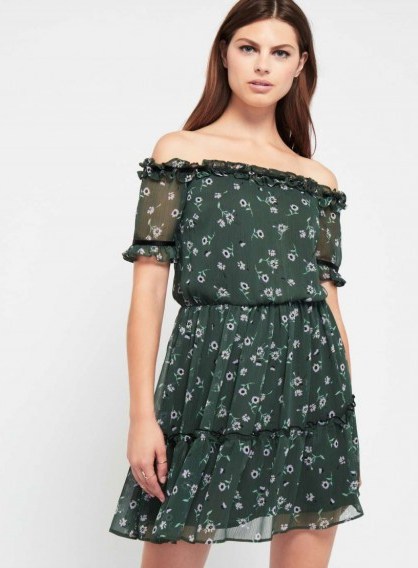 Miss Selfridge PETITE Printed Bardot Dress ~ floral print off the shoulder dresses - flipped