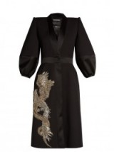 ALEXANDER MCQUEEN Phoenix and dragon-embellished wool-blend dress ~ chic black dresses ~ lbd