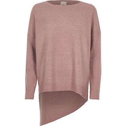 River Island Pink asymmetric hem knit jumper - flipped