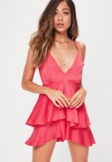 missguided pink cami satin playsuit