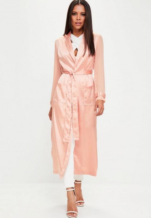Missguided pink chiffon sleeve duster jacket ~ long luxe style jackets ~ silky lightweight coats - flipped