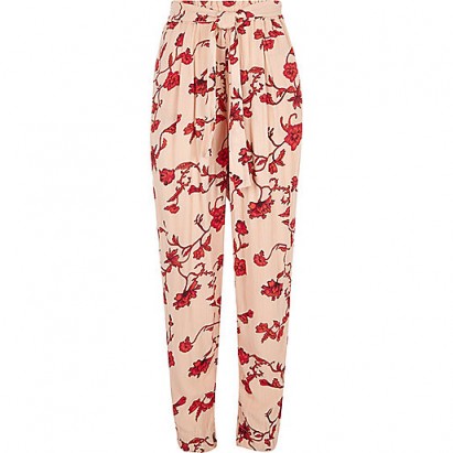 River Island Pink floral tie waist tapered trousers