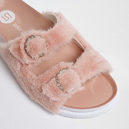 River Island Pink fluffy strap sandals - flipped