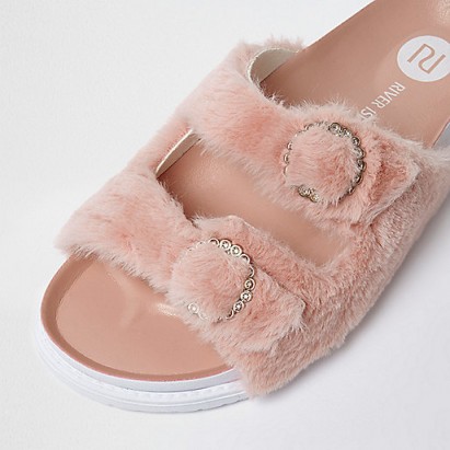 River Island Pink fluffy strap sandals