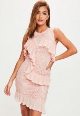MISSGUIDED pink frill midi dress