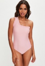 MISSGUIDED pink one shoulder swimsuit