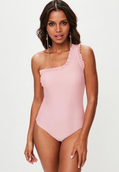 MISSGUIDED pink one shoulder swimsuit - flipped