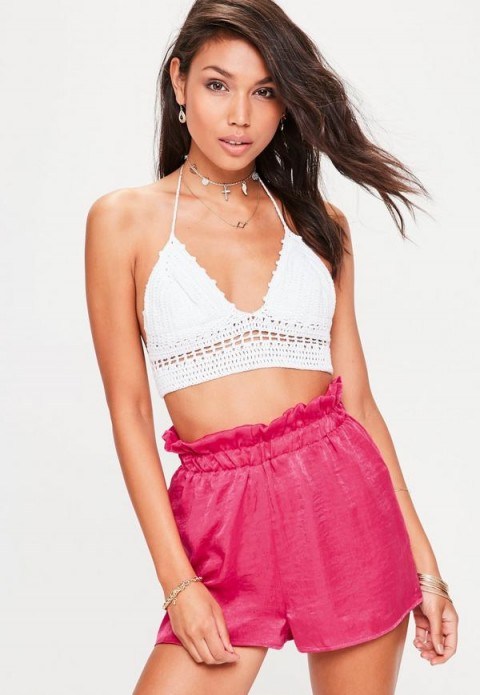 Missguided pink paperbag waist floaty shorts - flipped