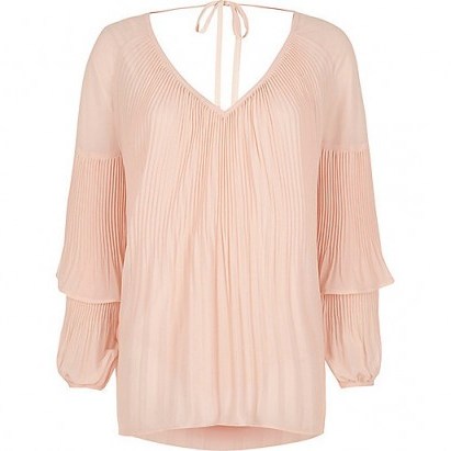 River Island Pink plisse frill sleeve blouse - flipped