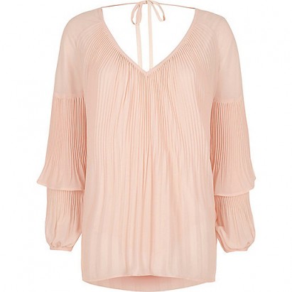 River Island Pink plisse frill sleeve blouse