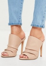 MISSGUIDED pink ruched open toe heeled mules