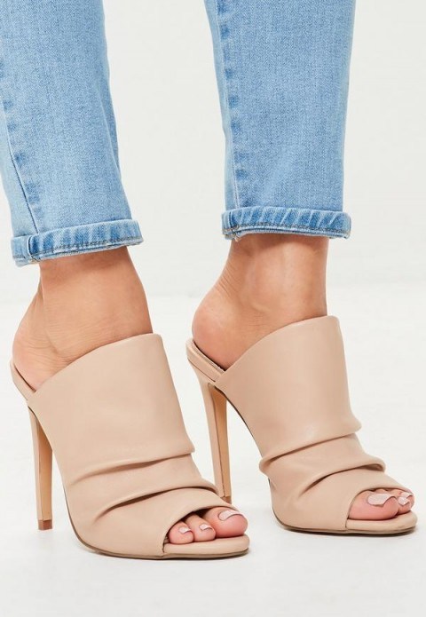 MISSGUIDED pink ruched open toe heeled mules - flipped