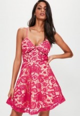 missguided pink strappy lace skater dress