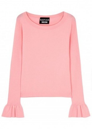 BOUTIQUE MOSCHINO Pink stretch-knit jumper | frill cuff jumpers | knitwear - flipped