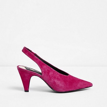 River Island Pink suede slingback kitten heel court shoes - flipped