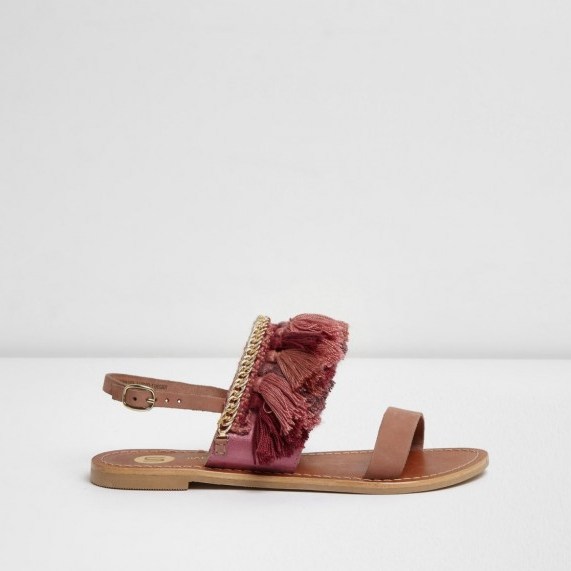 River Island Pink tassel embellished leather sandals - flipped