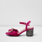 River Island Pink velvet glitter block heel sandals